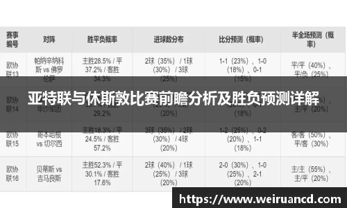 亚特联与休斯敦比赛前瞻分析及胜负预测详解