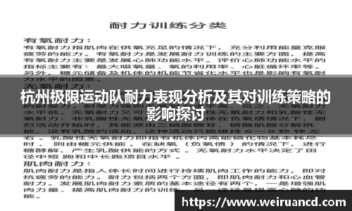 杭州极限运动队耐力表现分析及其对训练策略的影响探讨